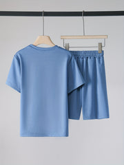 Boys Smile Face Print T-shirt & Drawstring Shorts Set