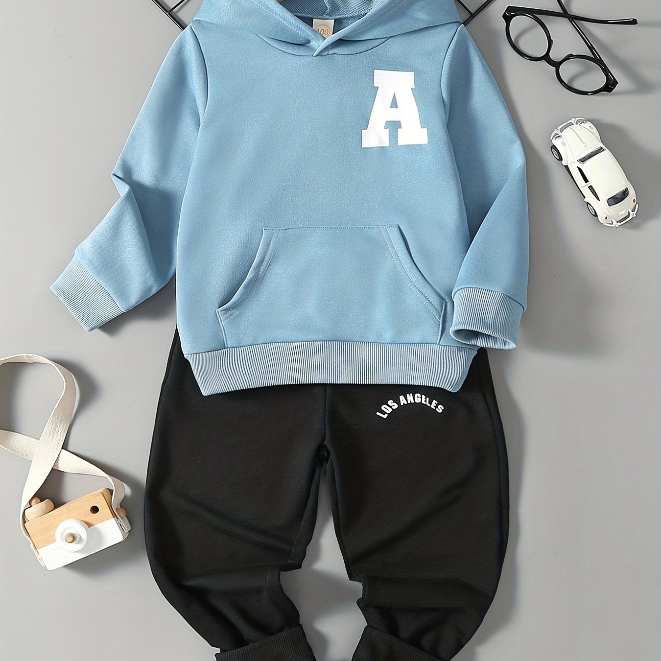 Boy's 2pcs Hoodie & Sweatpants Set Letter A Print Top Casual Outfits