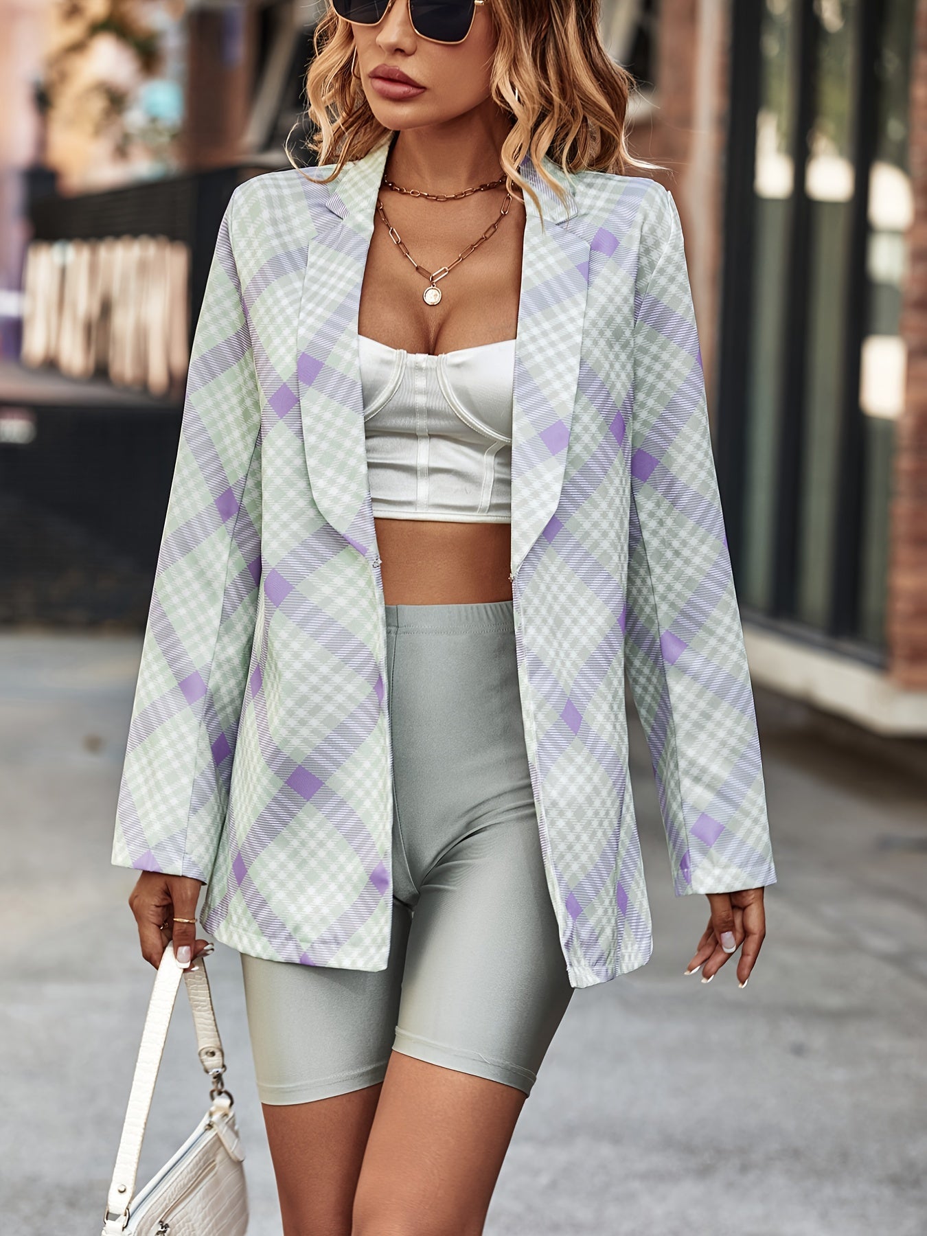 Purple Striped Plaid Casual Blazer & Stylish Office Wear