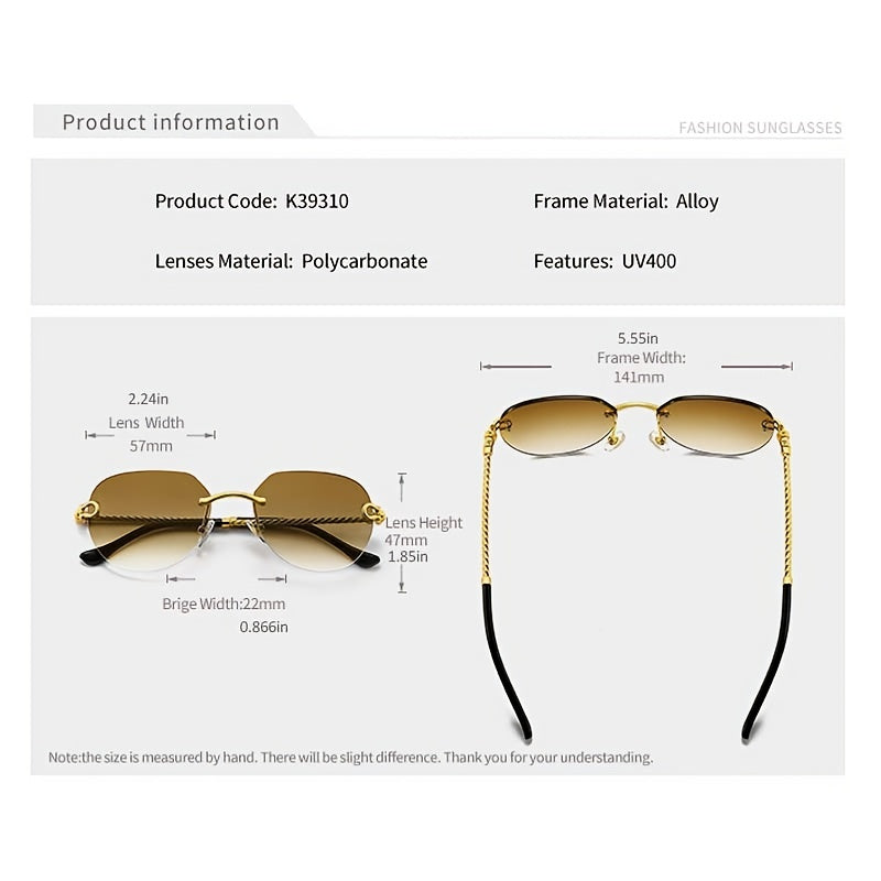 Hip Pop Vintage Rimless Gradient Sunglasses