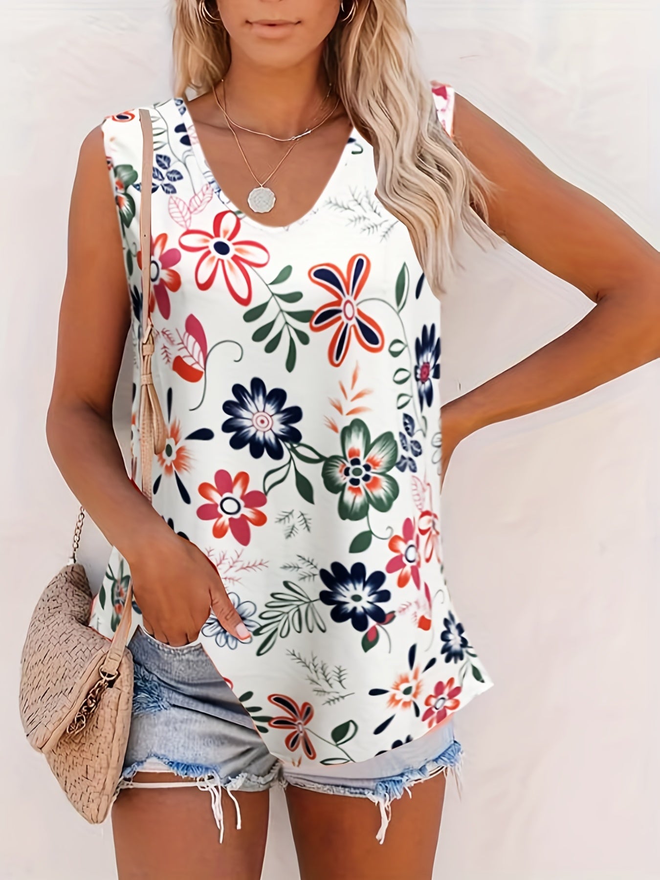 Floral Print Tank Top Sleeveless Casual Summer Women's Clothing