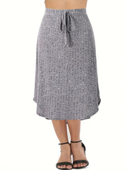 Solid Elastic Waist Skirt Casual High Waist Skirt For Spring & Summer