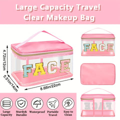 Chenille Letter Clear Makeup Bag Waterproof Glitter Cosmetic Handbag