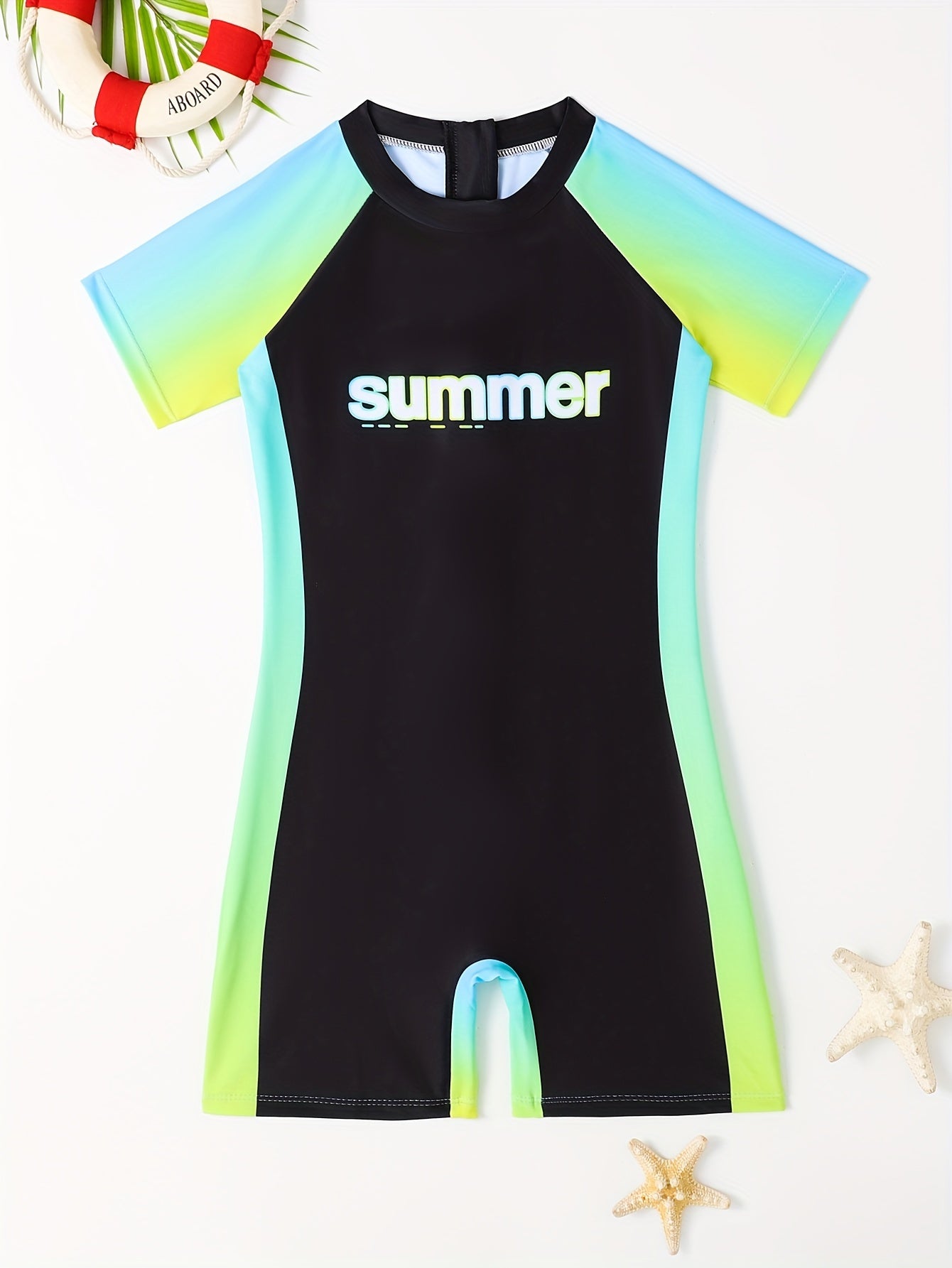 Girls One Piece Swimsuit Short Sleeve Boxer Bathing Suit Summer Kids Clothes