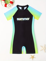 Girls One Piece Swimsuit Short Sleeve Boxer Bathing Suit Summer Kids Clothes