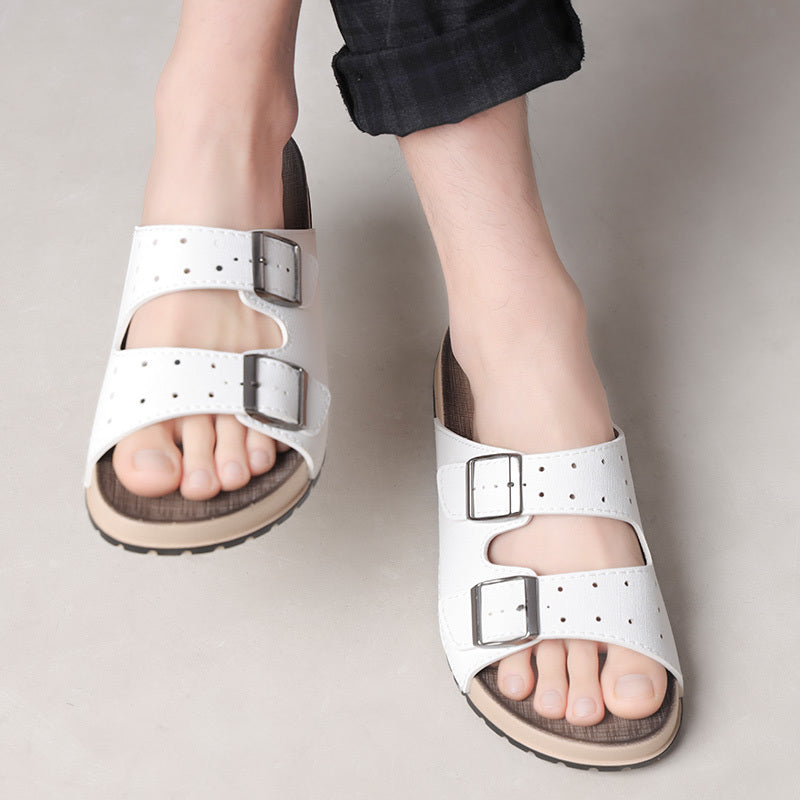 Men's Buckle Slides with Decorative Detail