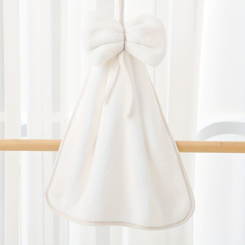 1pc Bowknot Coral Velvet Fingertip Towel Hanging Towel