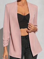 Ruched Open Front Blazer Solid Work Office Outerwear