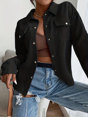 Solid Button Front Jacket Casual Long Sleeve Collared Outerwear