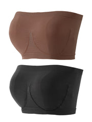 2pcs Invisible Strapless Bandeau Bras Soft & Comfy Stretch Everyday Bra