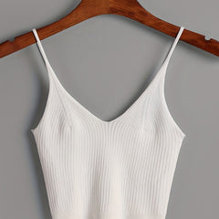 Ribbed Crop Cami Top Backless Slim Spaghetti Strap Crop Top