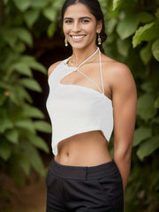 Asymmetrical Halter Crop Top Sexy Slim Fit Women's Clothing