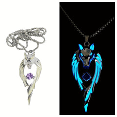 Night Glow Wolf Necklace Pendant Stainless Steel Animal Totem Jewelry