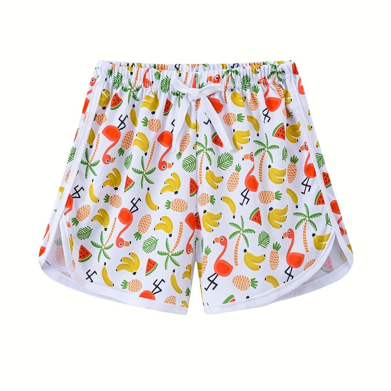 Girls Tropical Print Drawstring Pants for Summer Beach