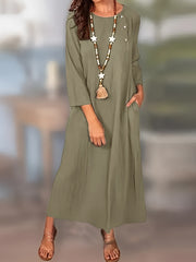 Casual Dress Women's Plus Solid Button Decor Long Sleeve