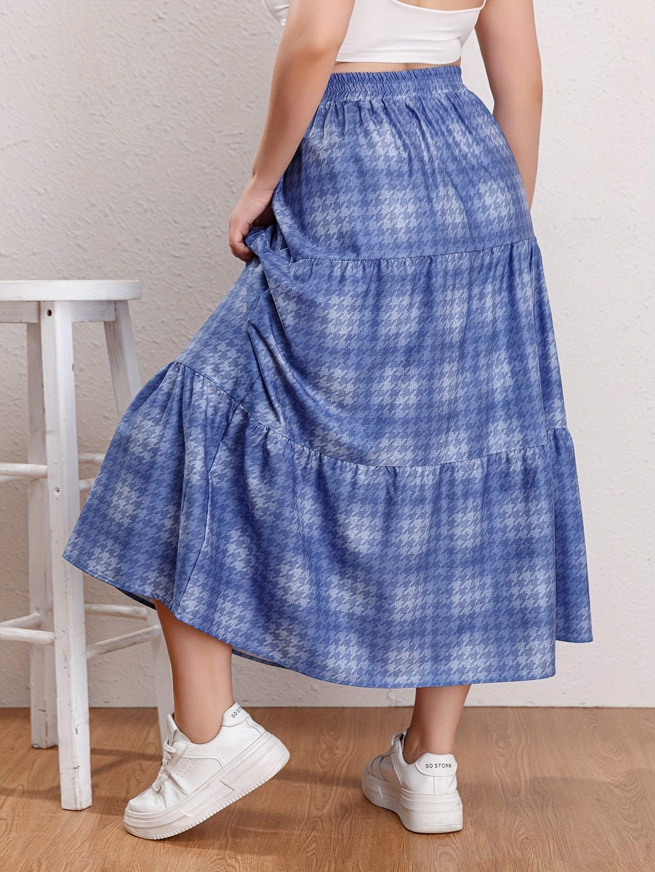 Ombre Houndstooth Print Maxi Skirt