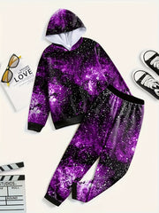 2pc Starry Night Graphic Outfits Hoodies Jogger Pants Kids Clothes