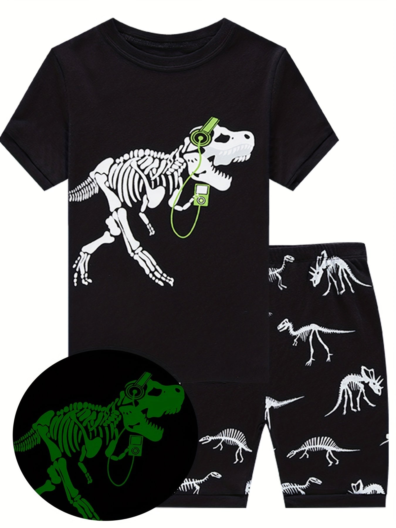2pcs Boys Dino Print Short Sleeve T shirt & Short Set
