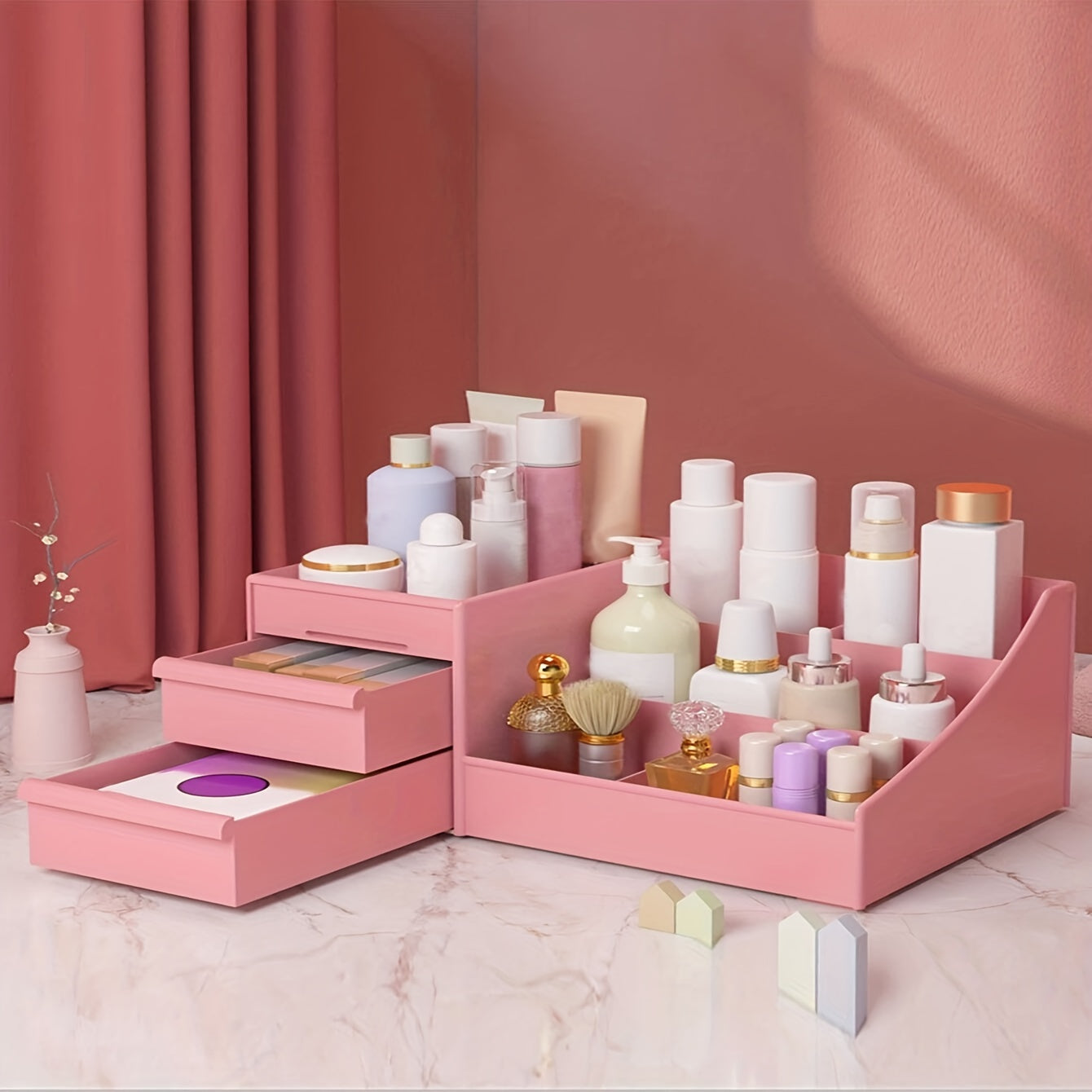 Makeup Desk Organizer with Drawers - Countertop Cosmetic Vanity Holder