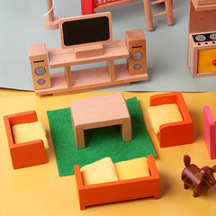 Wooden Bedroom Toys 7 Sets for Children Pretend Play Home Bedroom