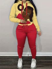 Women's Plus Size Cartoon Figure Print Hoodie & Pants Set