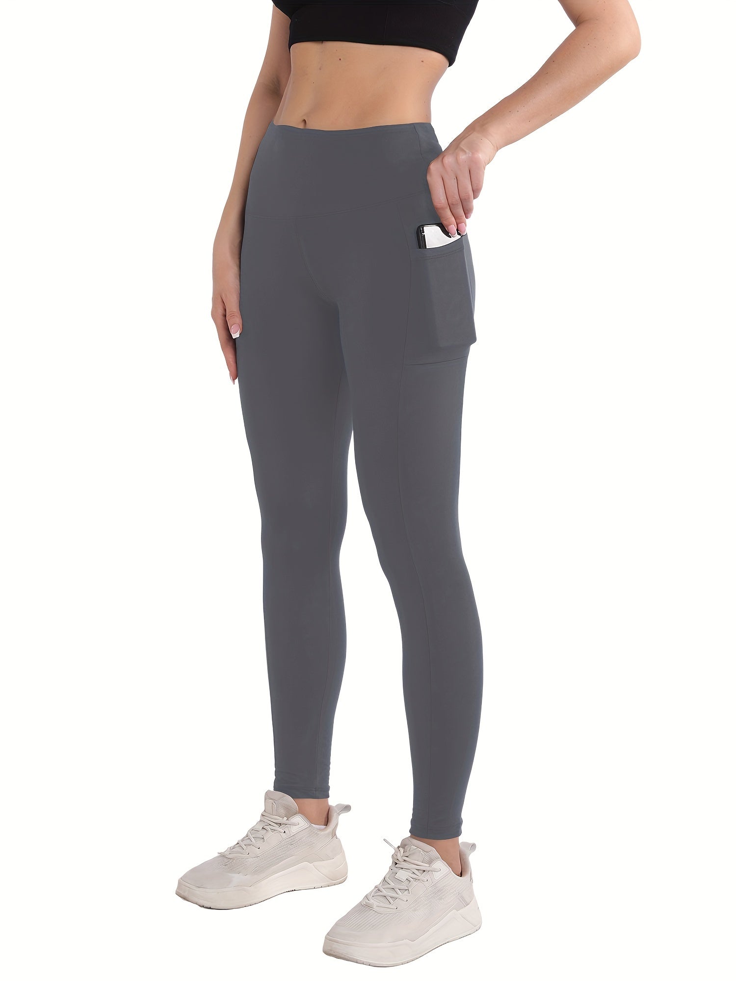 High Waist Fleece Lined Yoga Pants with Side Pocket