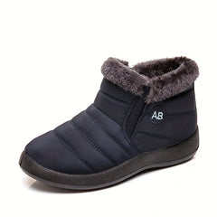 Women's Fur Lined Thermal Snow Boots Slip On Round Toe Warm Ankle Boots