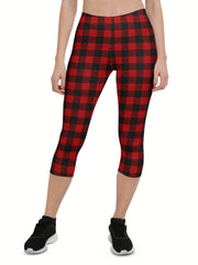 Plaid Print Slimming Yoga Sports Pants High Stretch Fitness Leggings