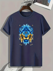 Lion Pattern Print Men's Sports T shirt Graphic Tee for Fitness Activities