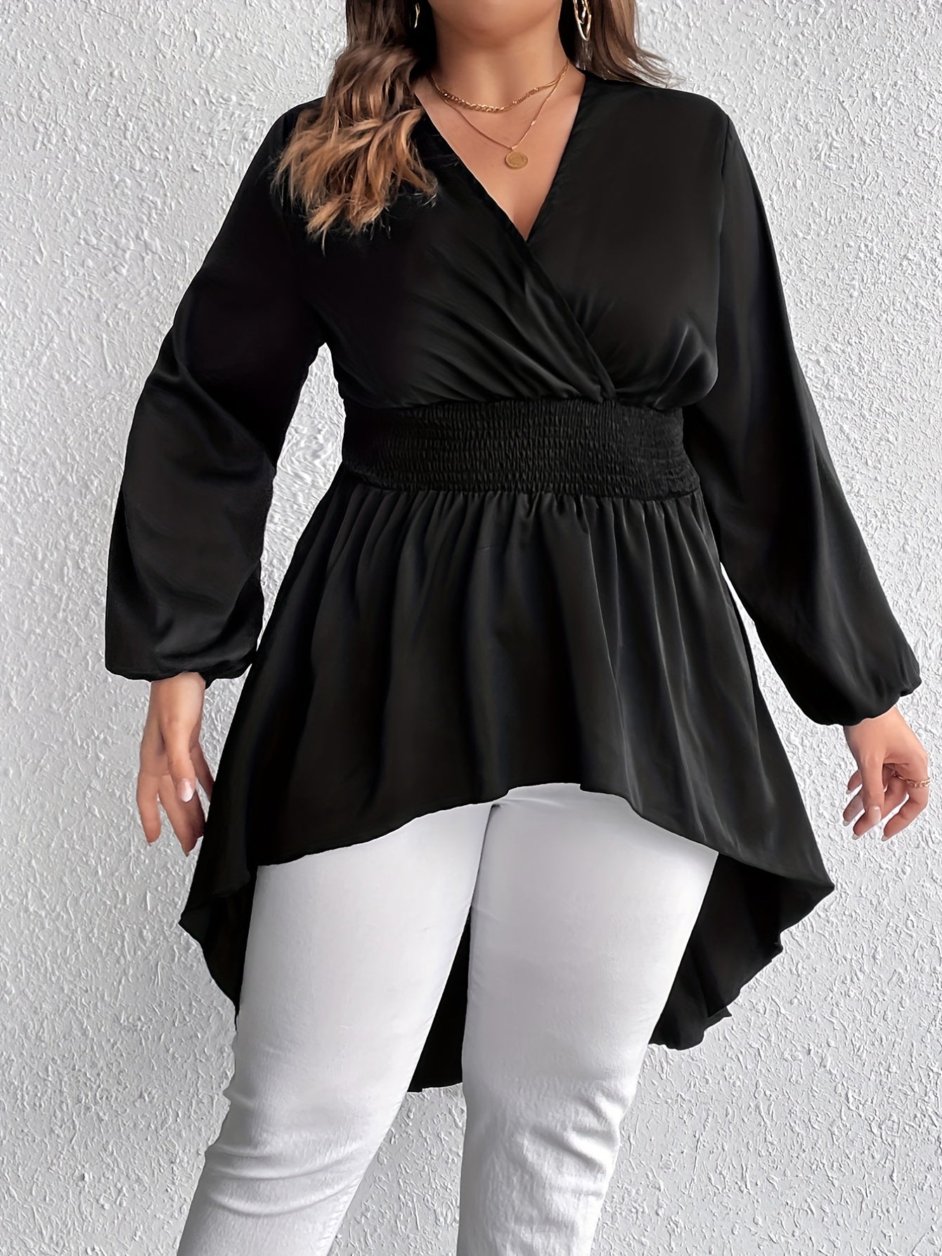 Casual Blouse Women's Plus Solid Lantern Sleeve Tunic Top