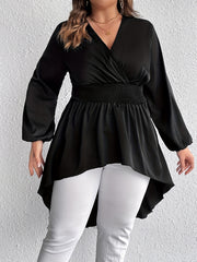 Casual Blouse Women's Plus Solid Lantern Sleeve Tunic Top