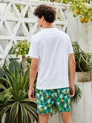 Coconut Tree Print T-shirt & Drawstring Shorts Set for Men