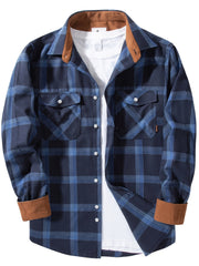 Men's Flannel Plaid Shirt Retro Button Down Long Sleeve