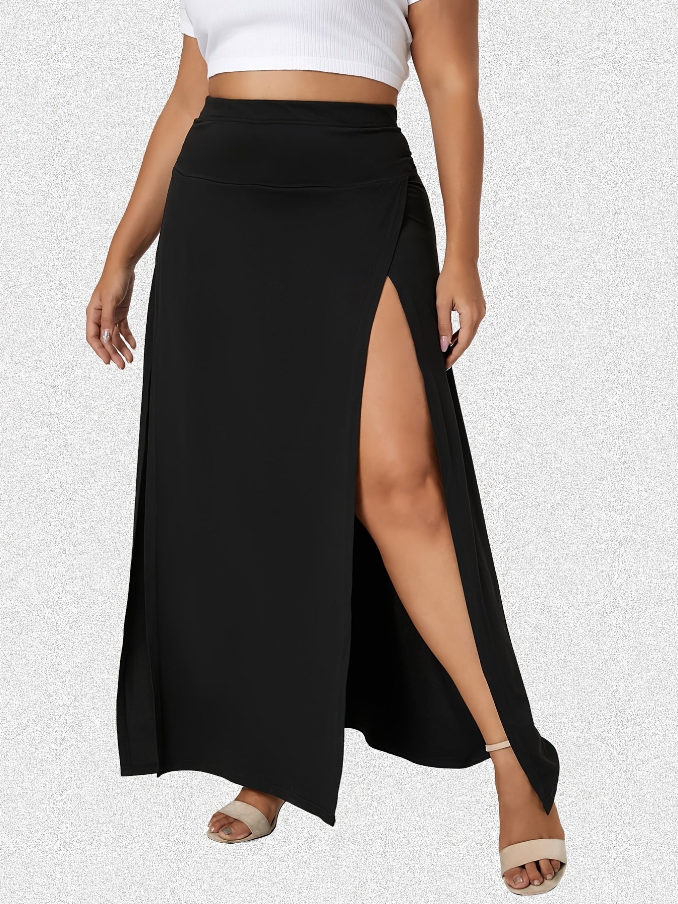 High Waist Side Split Solid Maxi Skirt Women's Plus Size