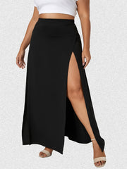 High Waist Side Split Solid Maxi Skirt Women's Plus Size