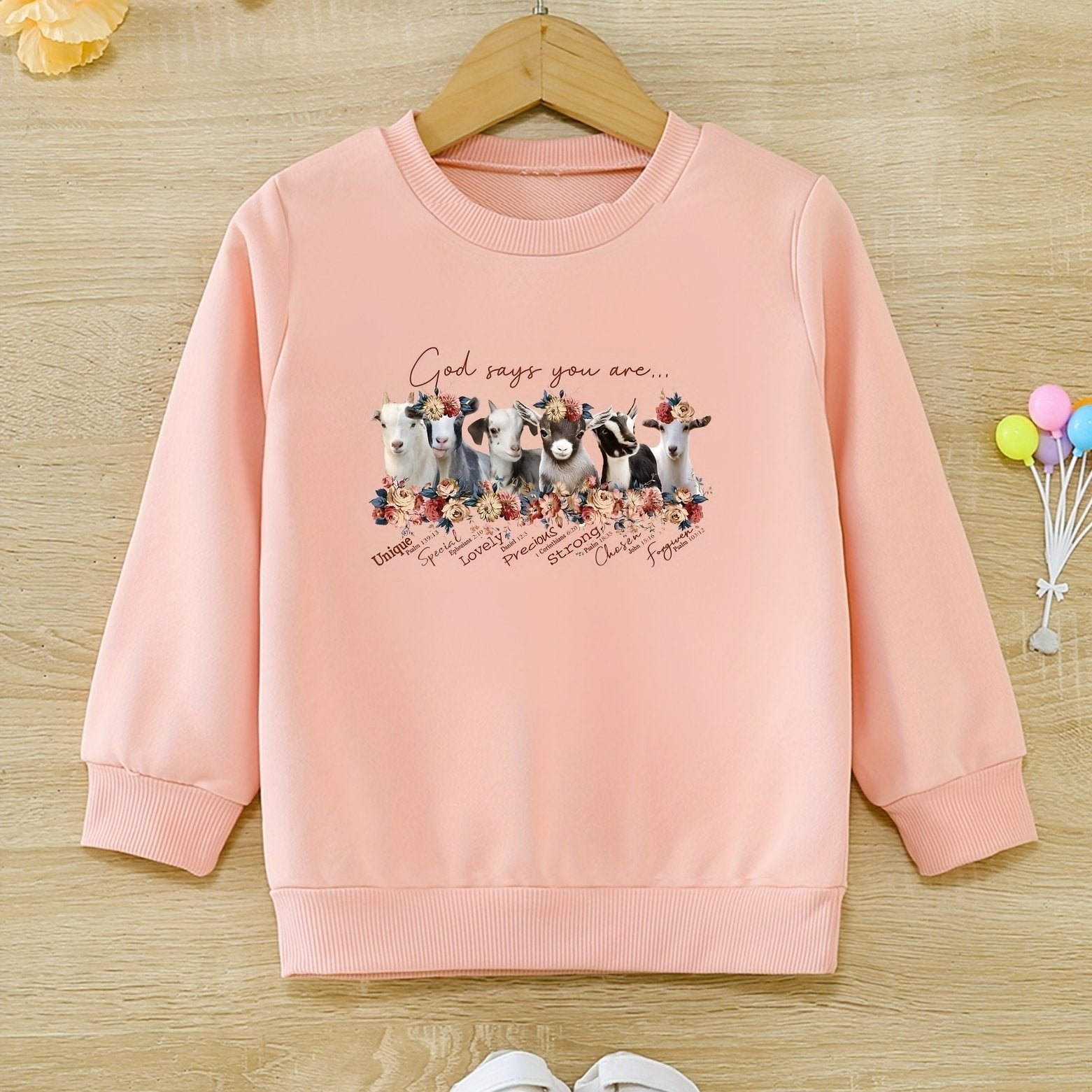 Floral Sheep Cartoon Girls Round Neck Sweatshirt Toddler Kids Tops Pullover