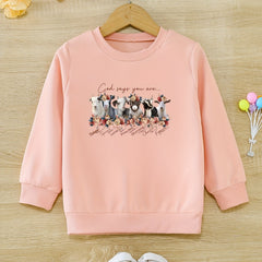 Floral Sheep Cartoon Girls Round Neck Sweatshirt Toddler Kids Tops Pullover