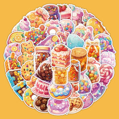 53pcs Cartoon Dessert Stickers Cute Sweet Treats Decals for Bottles, Luggage