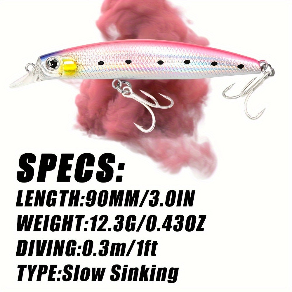 Slow Sinking Minnow Lure Bass Tuna Hard Bait Treble Hook