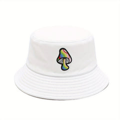 Mushroom Embroidery Bucket Hat Breathable Fisherman Cap