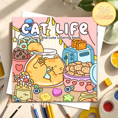 Cat Life Adult Coloring Book - 24 Pages of Adorable Cat Illustrations