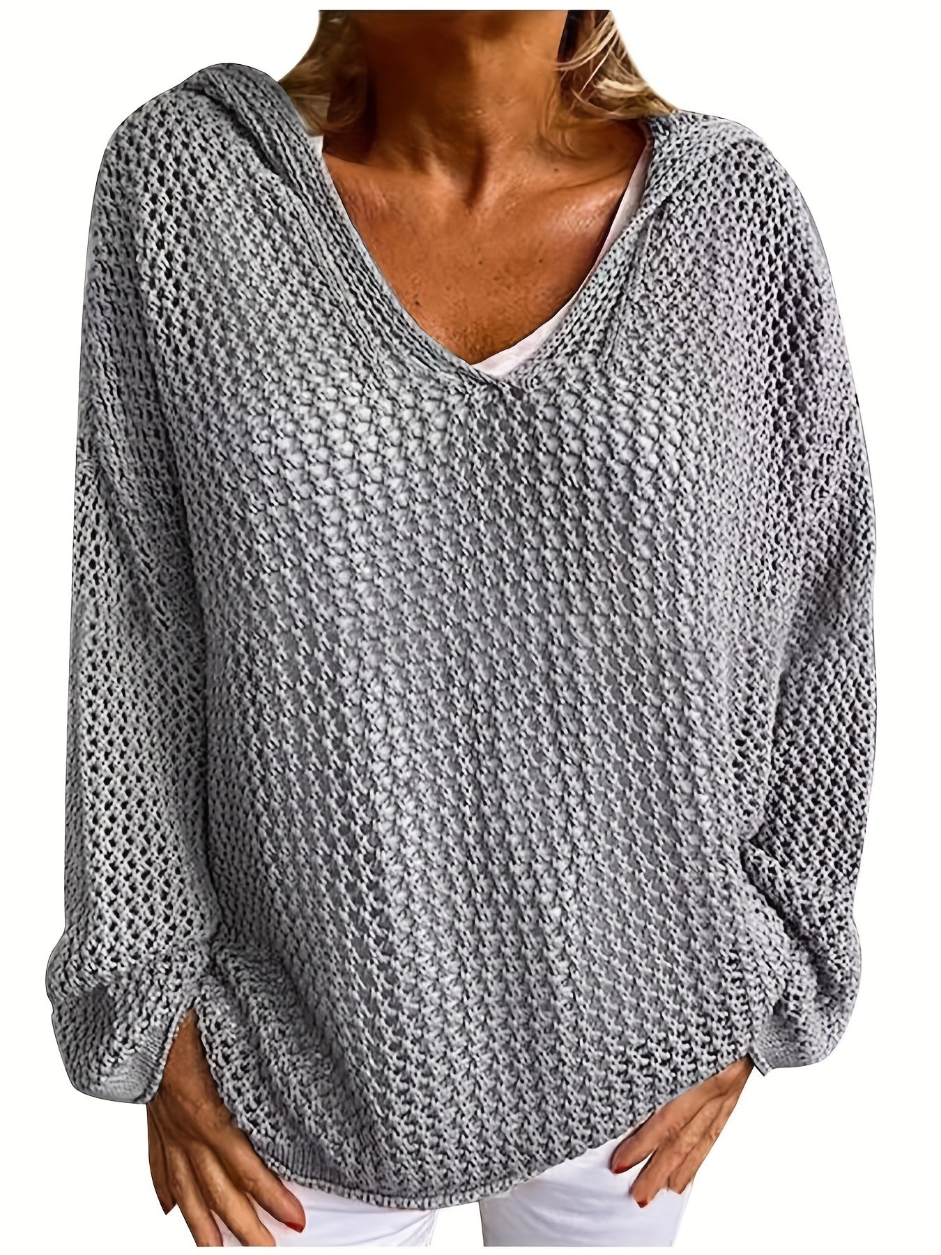 Casual Sweater Women's Plus Solid Hollow Out Long Sleeve Hoodie Jumper