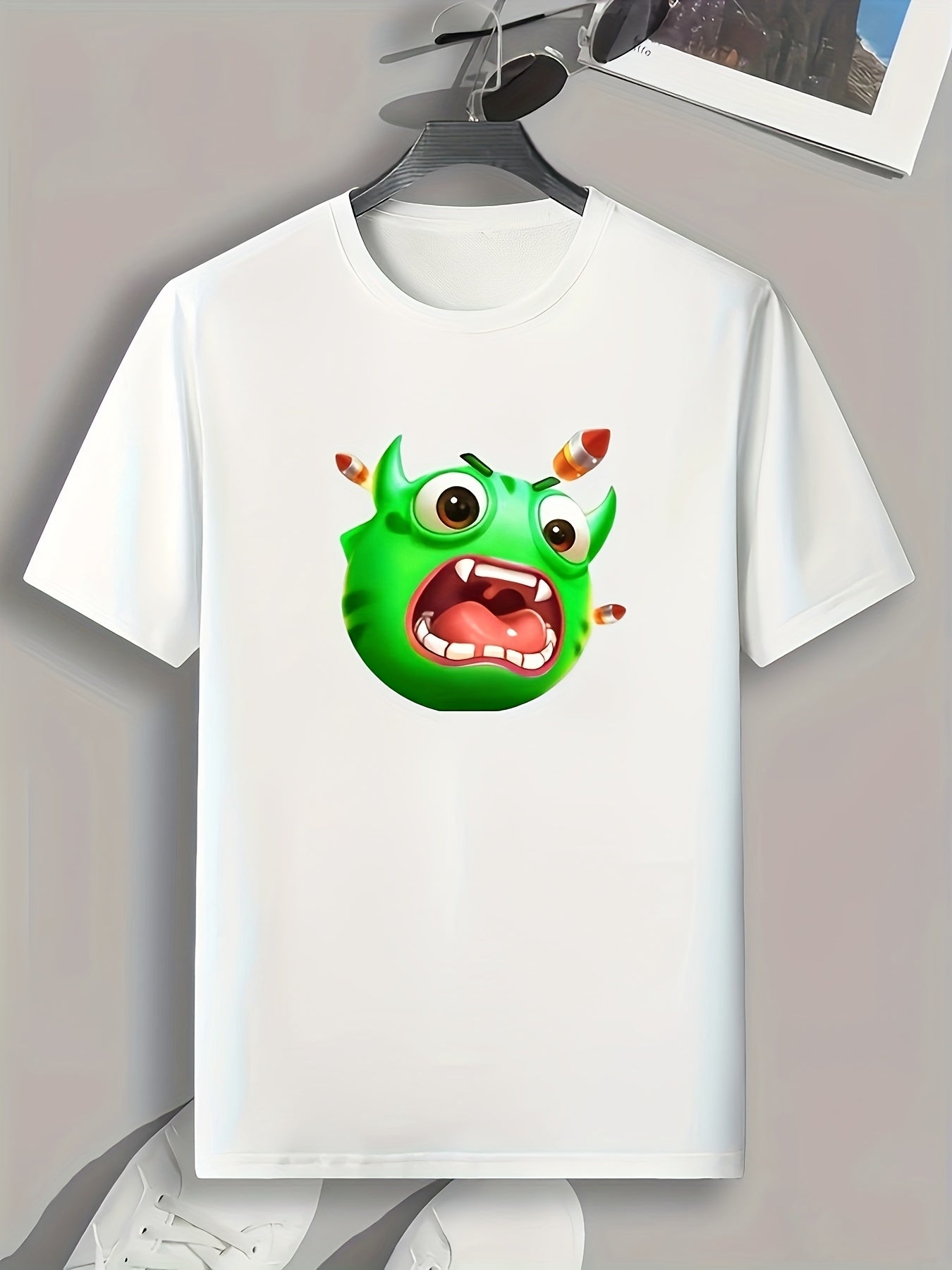 Monster Pattern Print Men's Sports T-shirt - Outdoor Wear