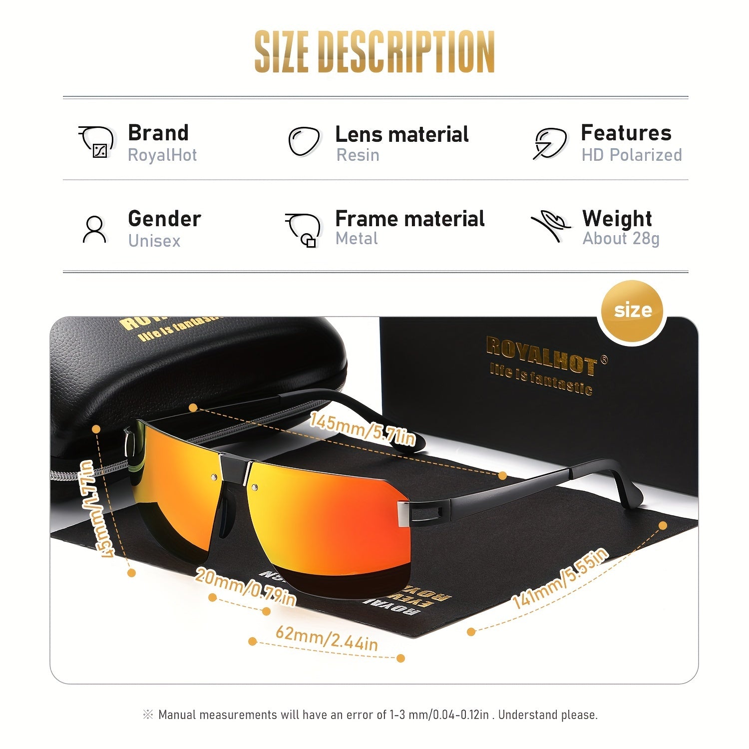 RoyalHot Frameless Alloy Polarized Sunglasses Driving Glasses
