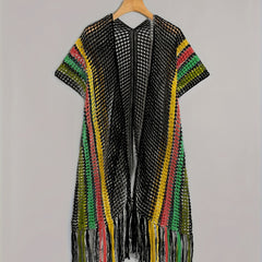 Open Knit Tassel Cover Up Short Sleeve Beach Cover Up Women's Swimwear