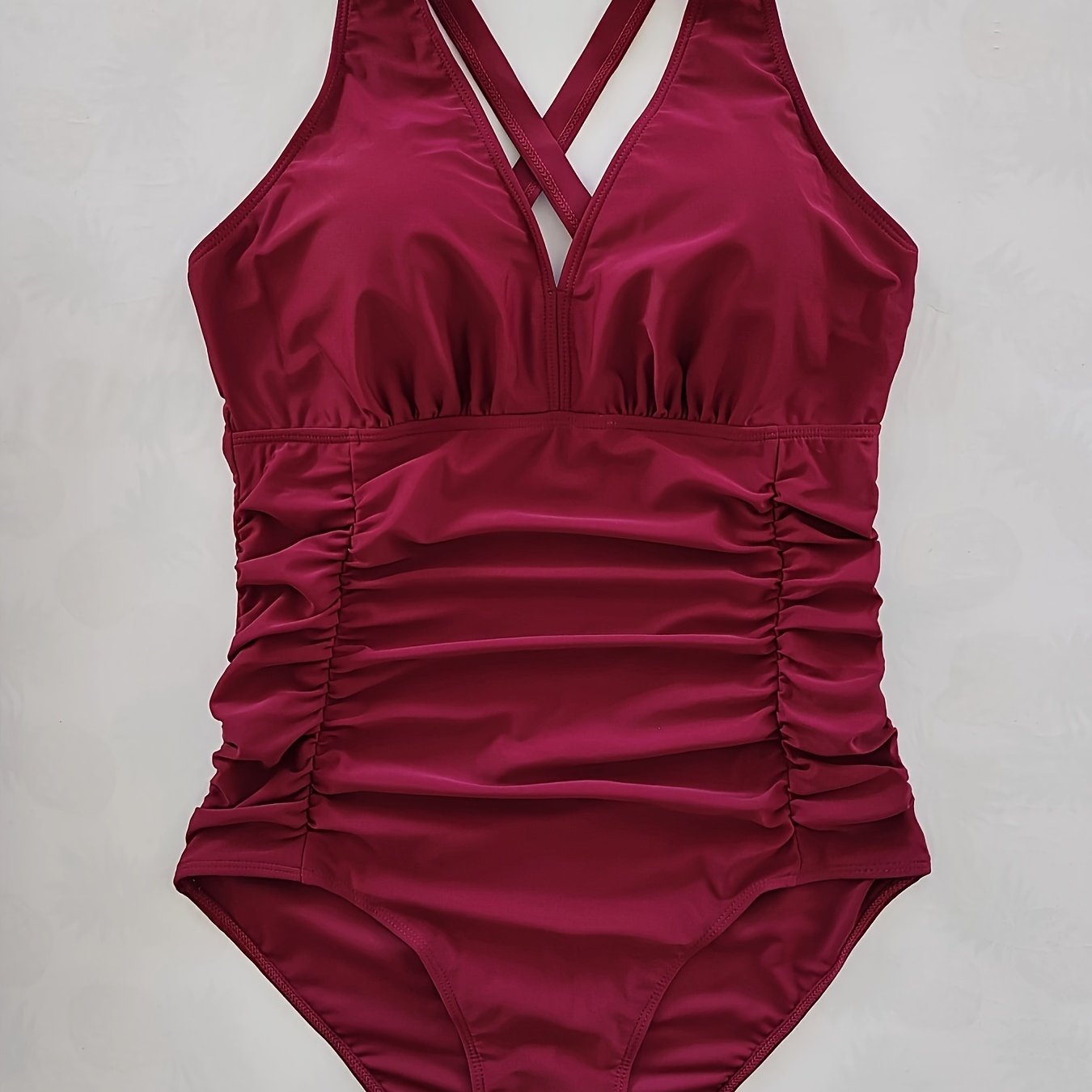 Solid V Neck One Piece Bathing Suit