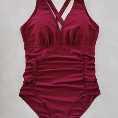 Solid V Neck One Piece Bathing Suit
