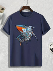 Mechanical Shark Print Men's Comfy T-shirt for Outdoor