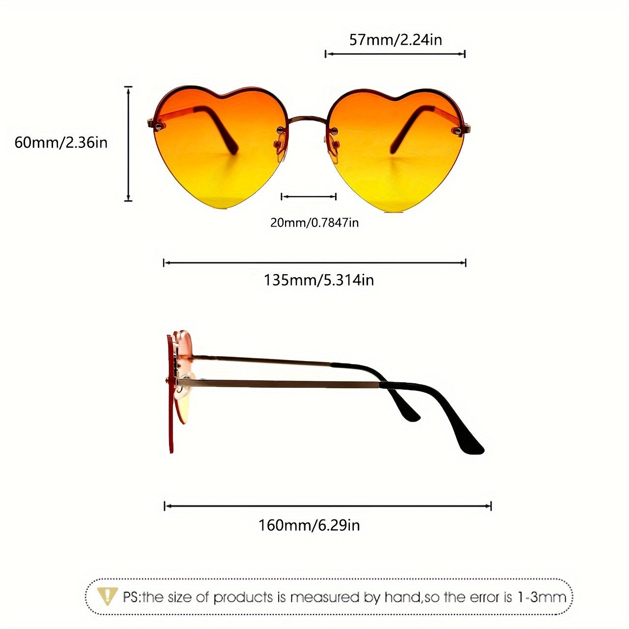 Heart Shape Lens Sunglasses Metal Frame Outdoor Party Vacation Travel