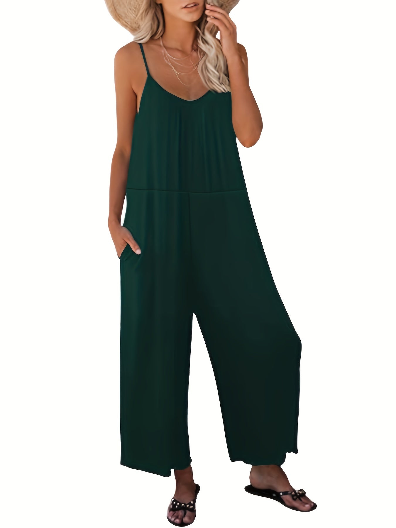 Spaghetti Palazzo Jumpsuit Casual Wide Leg Long Length